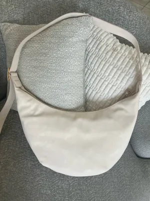 Women's Soft Cream Shoulder Bag /Universal thread cream large purse with thumbnail 1