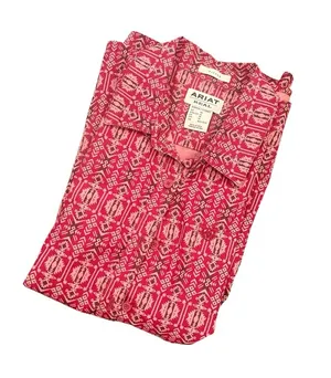 Ariat Women’s Red Geometric Button-Down Shirt Fitted Western Boho thumbnail 1