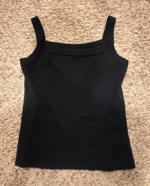 American Eagle Ribbed Black Tank‎ Top Women's Large Square Neck Stretch Basic thumbnail 1