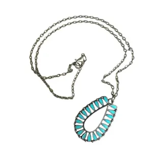 Boho Teardrop Pendant Necklace with Faux Turquoise Accents thumbnail 7