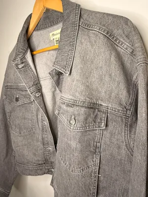 Madewell Denim Clean Crop Oversized Jeans Jacket Gray - NWT thumbnail 4