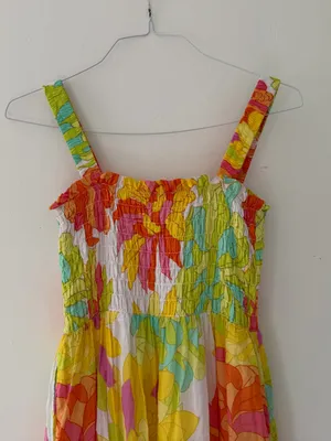 Seafolly Palm Springs Smocked Midi Dress in Lime Light Multi Floral Size Medium thumbnail 10