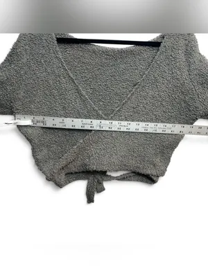 SKIMS Gray Cozy Knit Wrap Crop Top Long Sleeve Tie Waist L/XL thumbnail 5