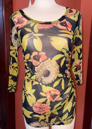 Karen Kane Black Floral Mesh Long Sleeve thumbnail 1