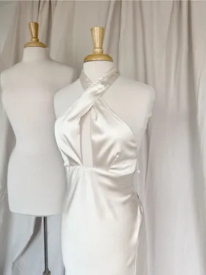 Elegant Cream Satin Halter Midi Dress thumbnail 5
