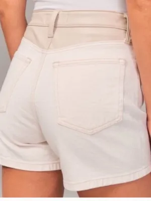 Abercrombie Faux Leather and Denim High Rise Dad Shorts‎ Sz 32 thumbnail 2