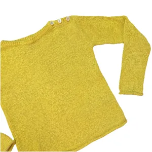 Ralph Lauren Women's Yellow Crocheted sweater buttons‎ on shoulder Size small thumbnail 4
