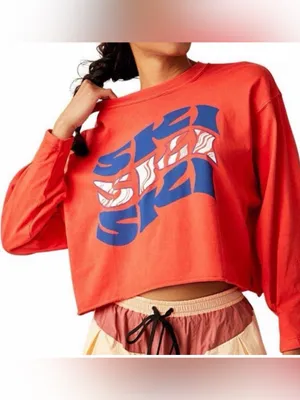 Free People Inspire Long Sleeve Cotton Graphic T-Shirt Ski Worn on Tv Will Trent thumbnail 2