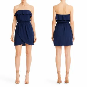 Amanda Uprichard Joan Dress Silk Strapless Navy Ruffle Mini Tulip Hem Womens M thumbnail 2