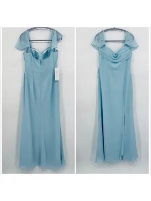 NWT Women's Azazie Saige Chiffon Maxi Dress Size 10 Sky Blue thumbnail 3