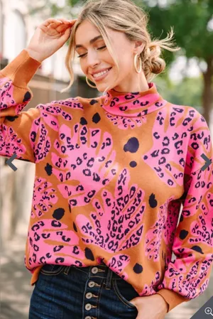 Fate: Dance Around It Camel Brown Mixed Print Sweater Size L thumbnail 1