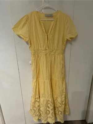 Haute Hippie Pale Yellow Midi Dress with Lace Trim thumbnail 4