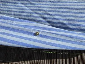 Nicole Miller Blue and White Striped Linem Blend Button-Up Shirt Small thumbnail 8