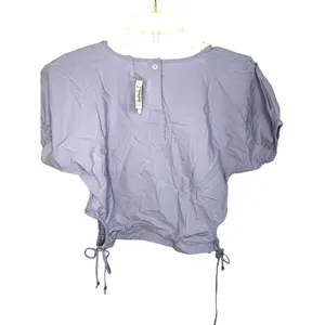 Madewell Embroidered Poplin Puff-Sleeve Cutout Crop Top Distant Peri XS NWT thumbnail 4