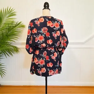 🌺 MILEY + MOLLY Navy Floral Kimono Tie-Front Cardigan – Medium thumbnail 3