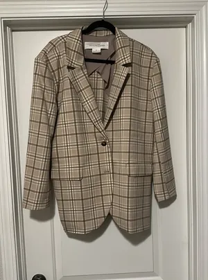 Treasure & Bond Oversize Plaid Blazer Women’s X-Large Tan Avery Plaid thumbnail 1