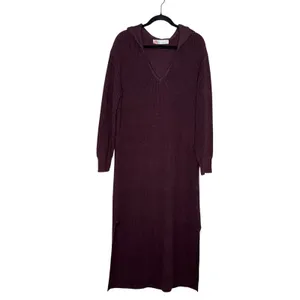 Free People Beach Claudia Midi Sweater Dress Plum Hooded V-Neck Side Slit Knit thumbnail 3