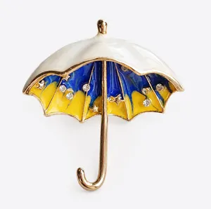 Umbrella Shaped Brooch with White, Blue, and Yellow Enamel thumbnail 1