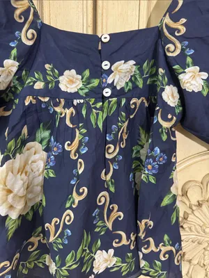 Farm Rio FLOWER TAPESTRY BLUE FLOWERED YOKE BLOUSE Size XSmall thumbnail 12