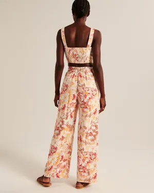 ✨Abercrombie & Fitch Linen-Blend Pull-On Wide Leg Orange Pattern Sz Small R Pant thumbnail 6