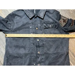 Free People Distressed Embellished Millitary Shirt Jacket Gunmetal Size Medium‎ thumbnail 7
