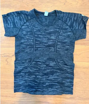 TKEQ The Shop Womens Space Dye Athletic Short Sleeve‎ Top Black Grey L/XL thumbnail 1