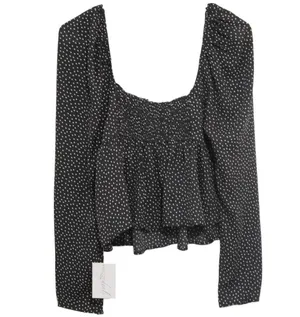 Abercrombie & Fitch Black White Polka Dot Long Sleeve Cropped Blouse Top Size M thumbnail 2