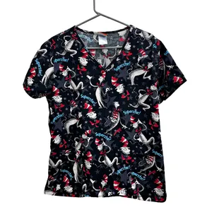 Dr. Seuss Cat in the Hat Superstar! Black Scrub Top MED Character Peds thumbnail 1