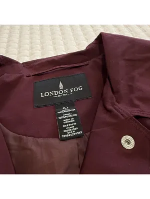 London Fog Burgundy Belted Collared Trench Coat Sz L Large Missing The Hood thumbnail 3