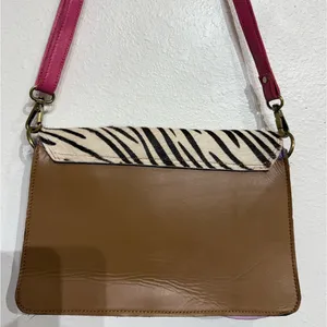 Pink Zebra Leather Crossbody Purse thumbnail 8