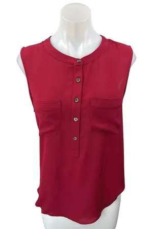 NEW Ann Taylor LOFT Red Sleeveless Half Button Shirt Blouse Tank Top Size M thumbnail 1