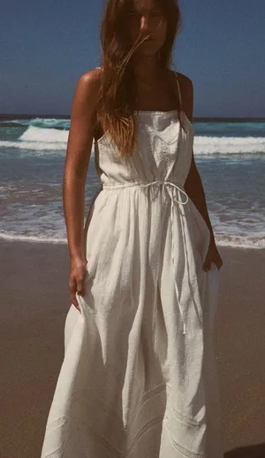 Zara NWT White EMBROIDERED LINEN BLEND DRESS. Size Medium thumbnail 2