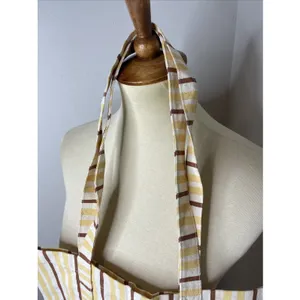 Sézane et Octobre Editions Cotton Tote Bag Tall Brick Stripe Print Yellow Brown thumbnail 2