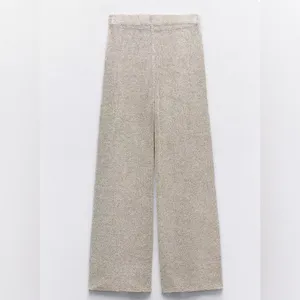 Zara NWT Beige Textured Bouclé Wide Leg Pants Size M thumbnail 4