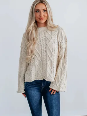 Le Lis Cream Cable Knit Crewneck Sweater thumbnail 2