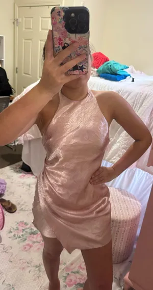Mustard Seed Satin Halter Mini Dress in Blush Pink thumbnail 1
