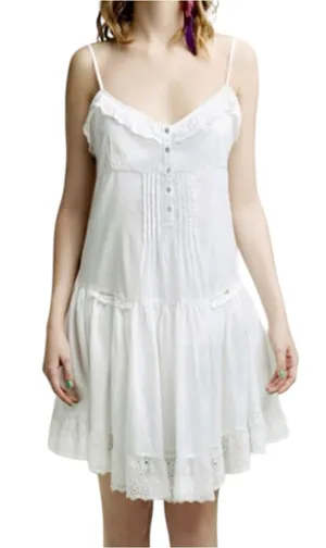 Zara Women’s Size M White Cotton Lace Trim Lined Spaghetti Strap Mini Slip Dress thumbnail 1