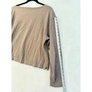 GAP Women Medium Brown Organic Cotton Boat Neck Long Sleeve Relaxed Cropped Top thumbnail 14