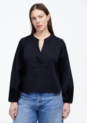 Madewell V Neck Long Sleeve Top Blouse Navy Stretch Cotton Small Minimalist NWT thumbnail 1