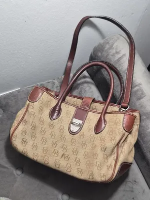 Y2K Dooney & Bourke Purse Brown Monogram wLeather Trim Shoulder Bag Vintage thumbnail 3