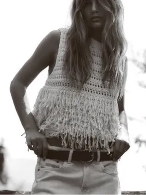 Zara Cream Crochet Fringe Tank Top thumbnail 1