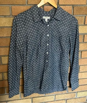 J. Crew Circle Print Chambray Popover 3/4 Button Down Long Sleeve Shirt Size 0 thumbnail 1