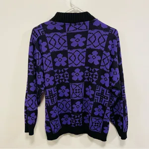 Vintage sweater! classic essentials purple floral flower knit sweater size med thumbnail 4
