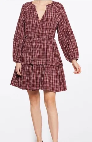 Madewell Seersucker Wrap Mini Dress Dark Merlot Plaid thumbnail 1
