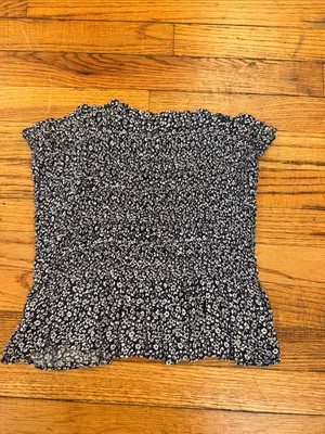 American Eagle Smocked Strapless Floral Peplum Top - navy and white thumbnail 2