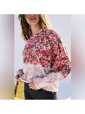 Free People MOVEMENT Inspire Floral Printed Layer Faded Poppy‎ Red Size Small thumbnail 2