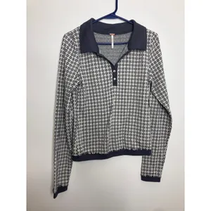 Free People Polo Top Women Size M Neutral Combo NWT Floral Geometric Long Sleeve thumbnail 2