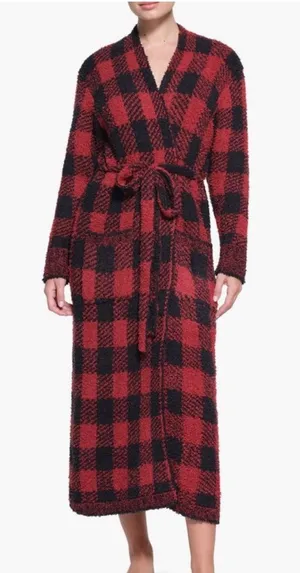 NWT SKIMS Unisex Cozy Robe Brick Buffalo Check Sz S/M oversized thumbnail 1