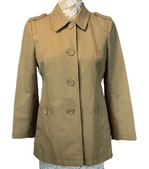 Ann Taylor Classic Short Trench Khaki Coat Epaulets, pleated back size 10 petite thumbnail 1