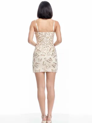 NWT Dress The Population Anya Champagne Multi Butterfly Sequin Beaded‎ Dress thumbnail 3